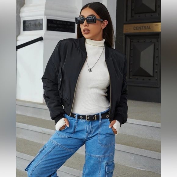 Eilly Bazar Black Bomber Zip Up Jacket Size Small - Picture 2 of 7